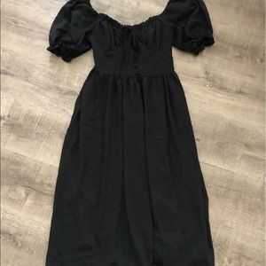 Black midi dress puffer sleeves